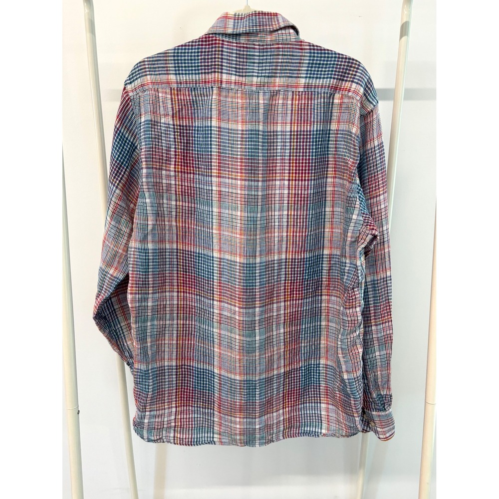 Toscano Mens Large 100% Linen Plaid Long Sleeve Button Down Shirt Multi-Color - Picture 2 of 5